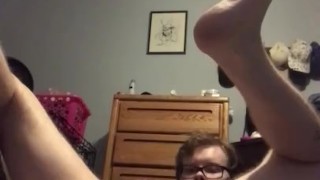 Trans takes knotted dildo 