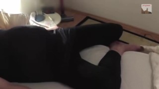 pregnant man on the bed and baby moving