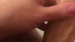 Fucking my tight pussy with big cock dildo