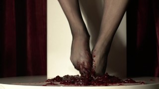 Cranberry Sauce Smush! Nylon Feet ASMR