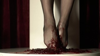 Cranberry Sauce Smush! Nylon Feet ASMR