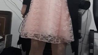 Crossdresser wearing prom dress