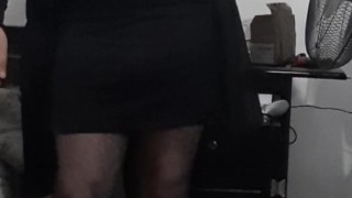 Crossdresser wearing black pantyhose