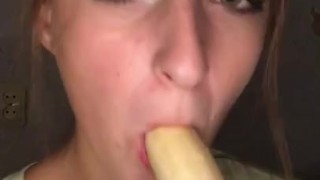 Banana Blowjob. Drooling on banana