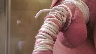 Failed improvised chasity. Heavilly tied cock, prostate milking and an epic ruined orgasm