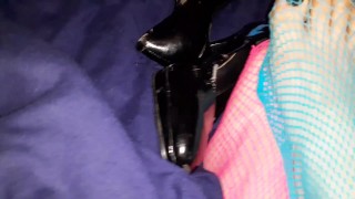 Punk wife's little feet in neon fishnets!