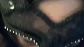 young masked big tit girl gives head to her fake cock