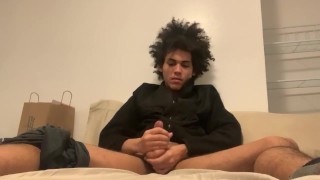 Kinky hair Hispanic teen touches himself and masturbates