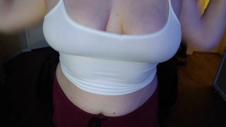Crop top huge natural tits and hard pink nipples