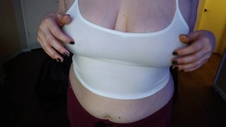 Crop top huge natural tits and hard pink nipples
