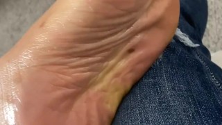 Stroke your BBC to my soft oily feet