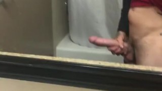 Stroking my big dick in hotel washroom!!!