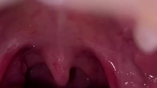 Uvula show. Very close view. Gagging 