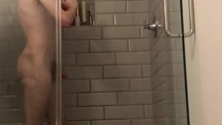 19 year old Jesse Gold swings his cock around and plays with himself in the shower