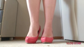 sexy red heels. standing shoeplay