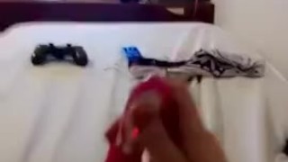 Barely legal PAWG uses her vibrator in between video game matches 