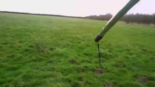 Naked walk in field over gate