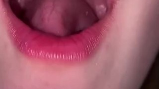 Open mouth gummy swallowing. Underwear 