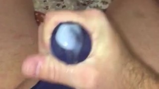 POV Cumshot through my mesh underwear during my jerk off session. 