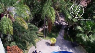 Spying my sexy MILF neighbor by the pool, voyeur fetish