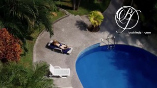 Spying my sexy MILF neighbor by the pool, voyeur fetish