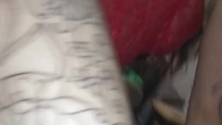 Hotwife milf Sunshyne dressed in red reverse rides on tattooed Texas' Sexy BWC with big pawg ass