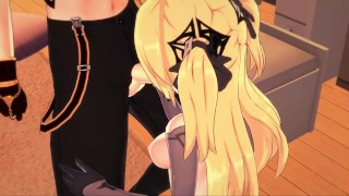 Genshin Impact - Fischl gives Aether a blowjob, then does 69. Gets cum on face.