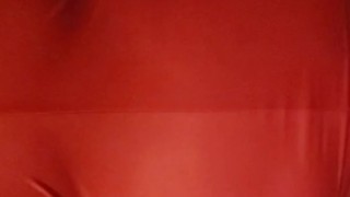 slutty wife in red leather zipper bodysuit doggystyle