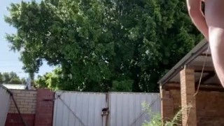 Public backyard wank