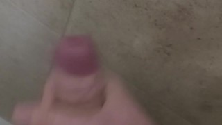 Uncut teen jacks off and cums on shower wall