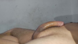 This Is How He Gives Himself a Two-handed Handjob With Oil, Erotic Massage on His Big Cock With a Ha 