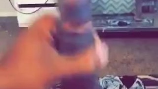Thug strokes BBC for the neighbors to see during the covid quarantine