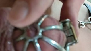 Cross Dresser Odessa Bondage Chastity Solo Dripping Precum smooth brunette crossdresser mistress