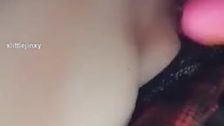 Goth slut pushes dildo out of her pussy and sucks it