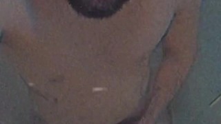 Vintage big cock uncut latino shower jerk off and cum, now on VHS 