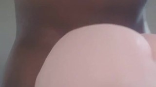 MOANING CUMSHOT: cumming on that ass. Black guy cumming on booty sex doll