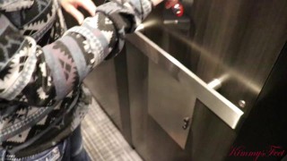 Hotel elevator public blowjob sucking best friends cock and swallow cum