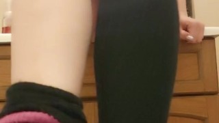 Thigh high sock strip tease 