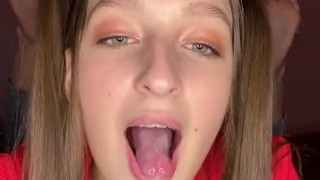  tongue showing. Open my mouth for you. Saliva gaging 