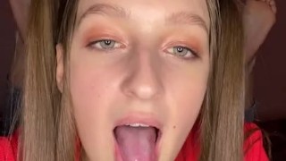  tongue showing. Open my mouth for you. Saliva gaging 