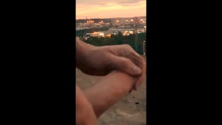Huge cumshot outside with big dick