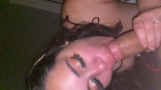 Busty Latina Milf Tries to Deepthroat a Huge Cock 