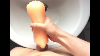 I get a blowjob from my fleshlight and cum inside it