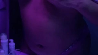 Sexy Ebony College Girl Grabs Her Tits and Plays With Roughly Them in Mirror For You