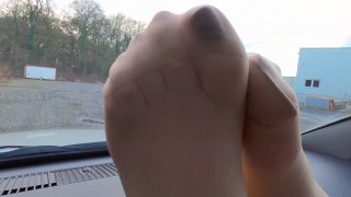 nylonfeets playing on dashboard