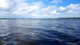 PRETTY WOMAN MASTURBATES ON THE LAKE WHILE FISHERMEN RIDE NEARBY! PLAYSKITTY 4K