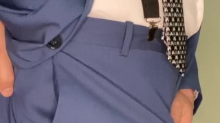 Straight Small dick daddy jacks off in business suit 
