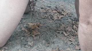 Mistress slave to pee outside with dick still caged