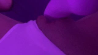 Blonde masturbating in white thong panties