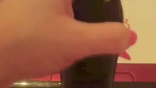 Teen fucks her tight pussy with tv remote and squirts while watching bbc gangbang porn